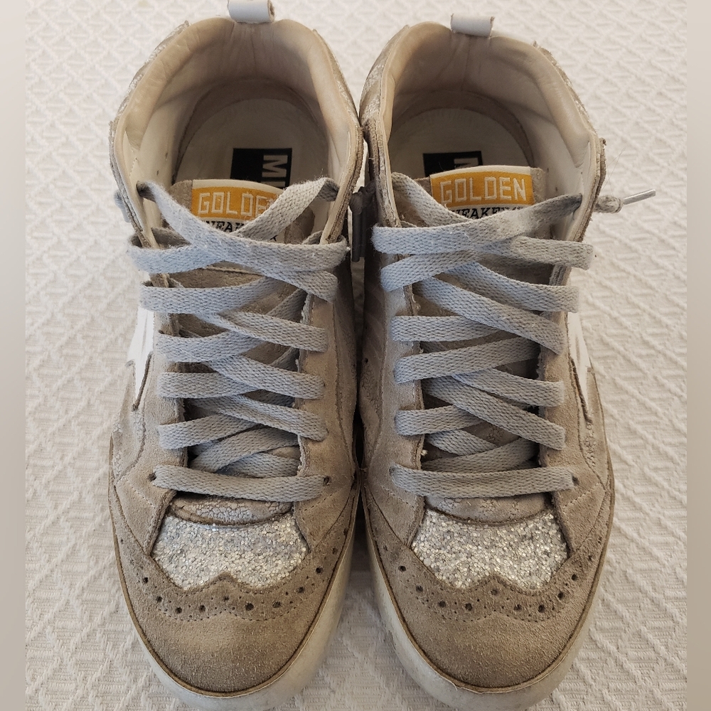 Golden Goose Mid Star Grey Zebra Glitter Sneakers Size EU 37
